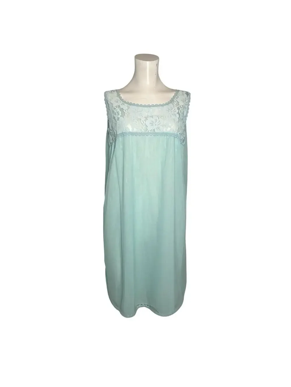 Vintage 1960s Aqua Blue Lace Peignoir Set Robe & Slip Nylon Nightgown LARGE - Picture 6 of 9